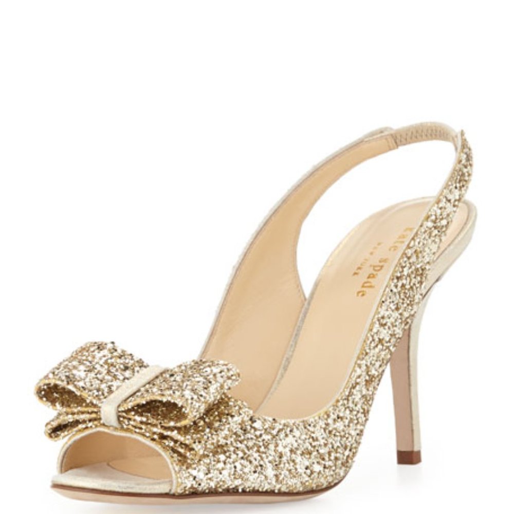 Kate Spade New York Charm Glittered Bow Slingbacks
